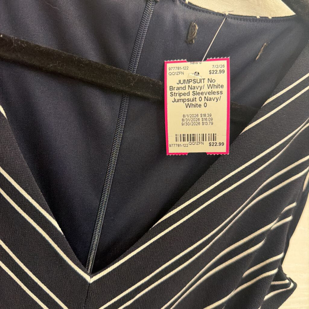 Navy/ White Striped Sleeveless Jumpsuit 0
