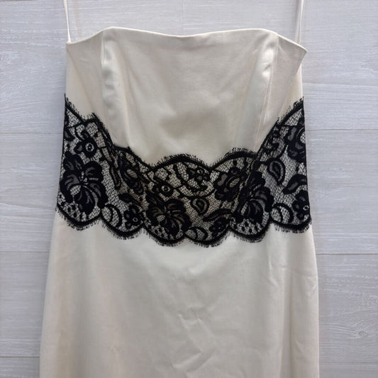 White House Black Market Cream/ Black Lace Detail Strapless Midi Dress 6