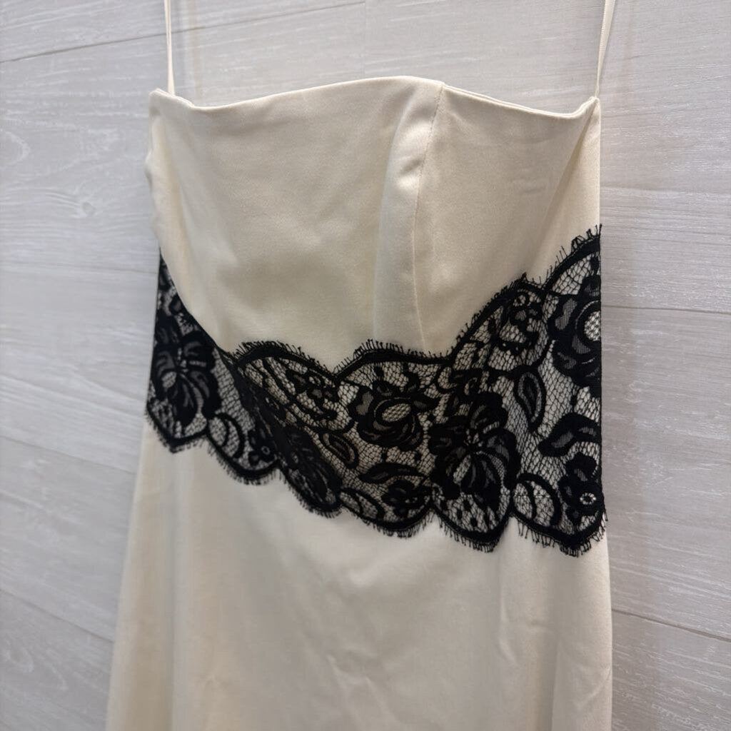 White House Black Market Cream/ Black Lace Detail Strapless Midi Dress 6