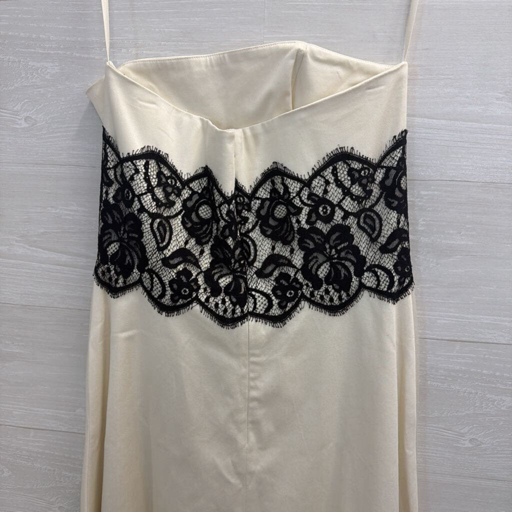 White House Black Market Cream/ Black Lace Detail Strapless Midi Dress 6