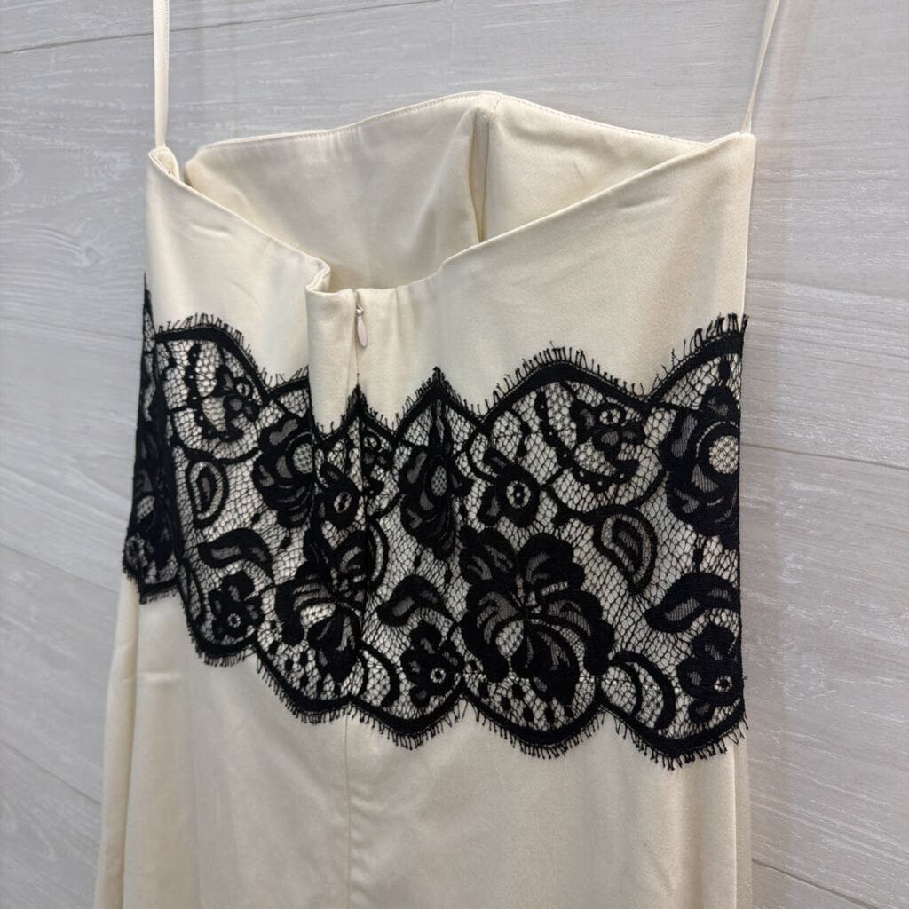 White House Black Market Cream/ Black Lace Detail Strapless Midi Dress 6