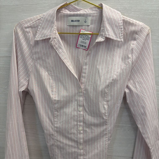 Hollister Pink Striped Long Sleeve Button Down Top Medium
