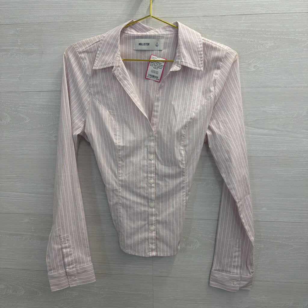 Hollister Pink Striped Long Sleeve Button Down Top Medium