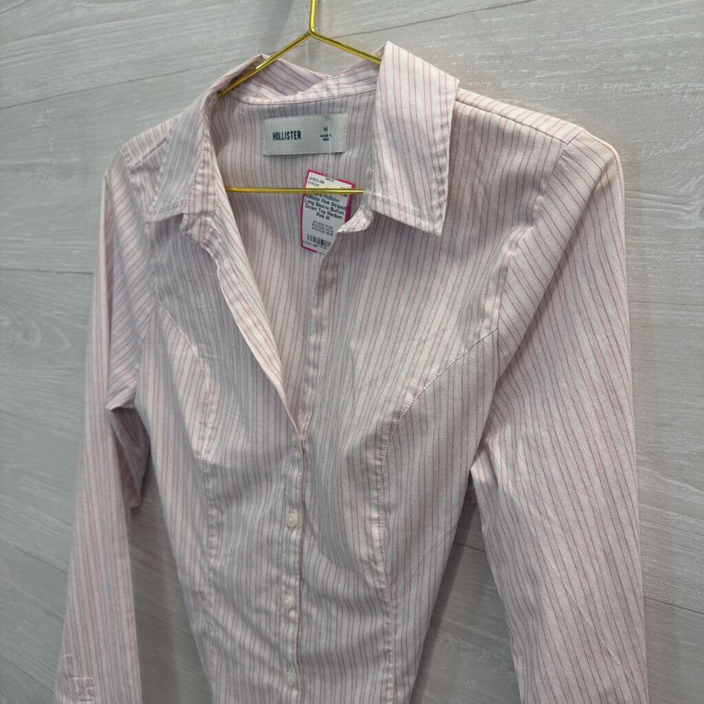Hollister Pink Striped Long Sleeve Button Down Top Medium