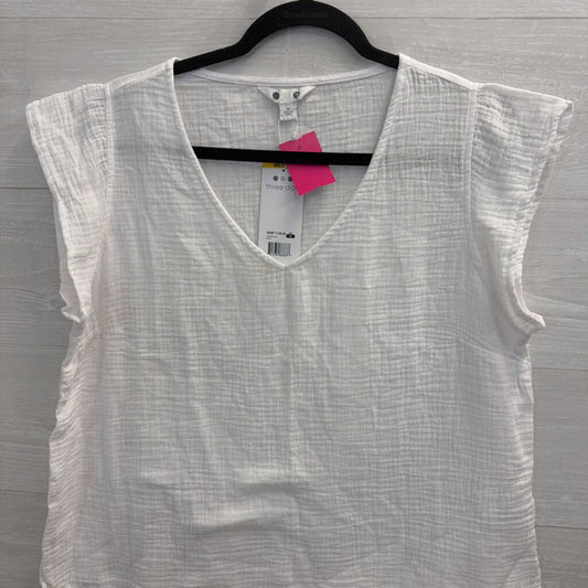 Three Dots White Short Sleeve Gauze Top Medium