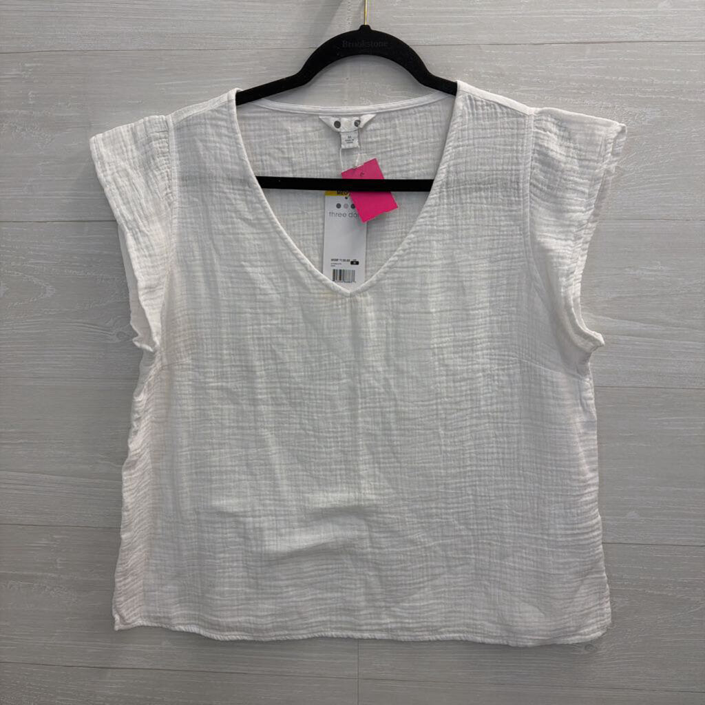 Three Dots White Short Sleeve Gauze Top Medium