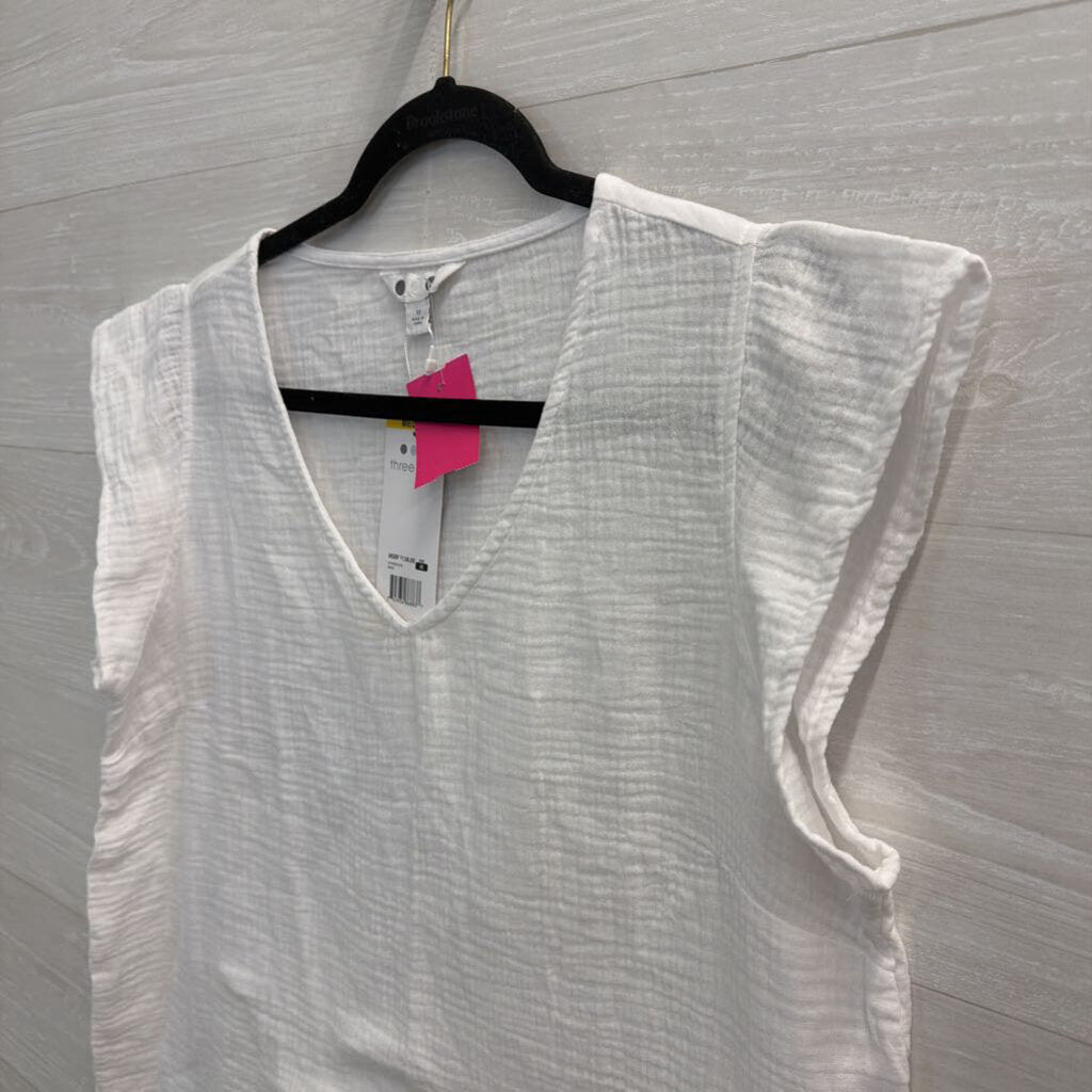 Three Dots White Short Sleeve Gauze Top Medium