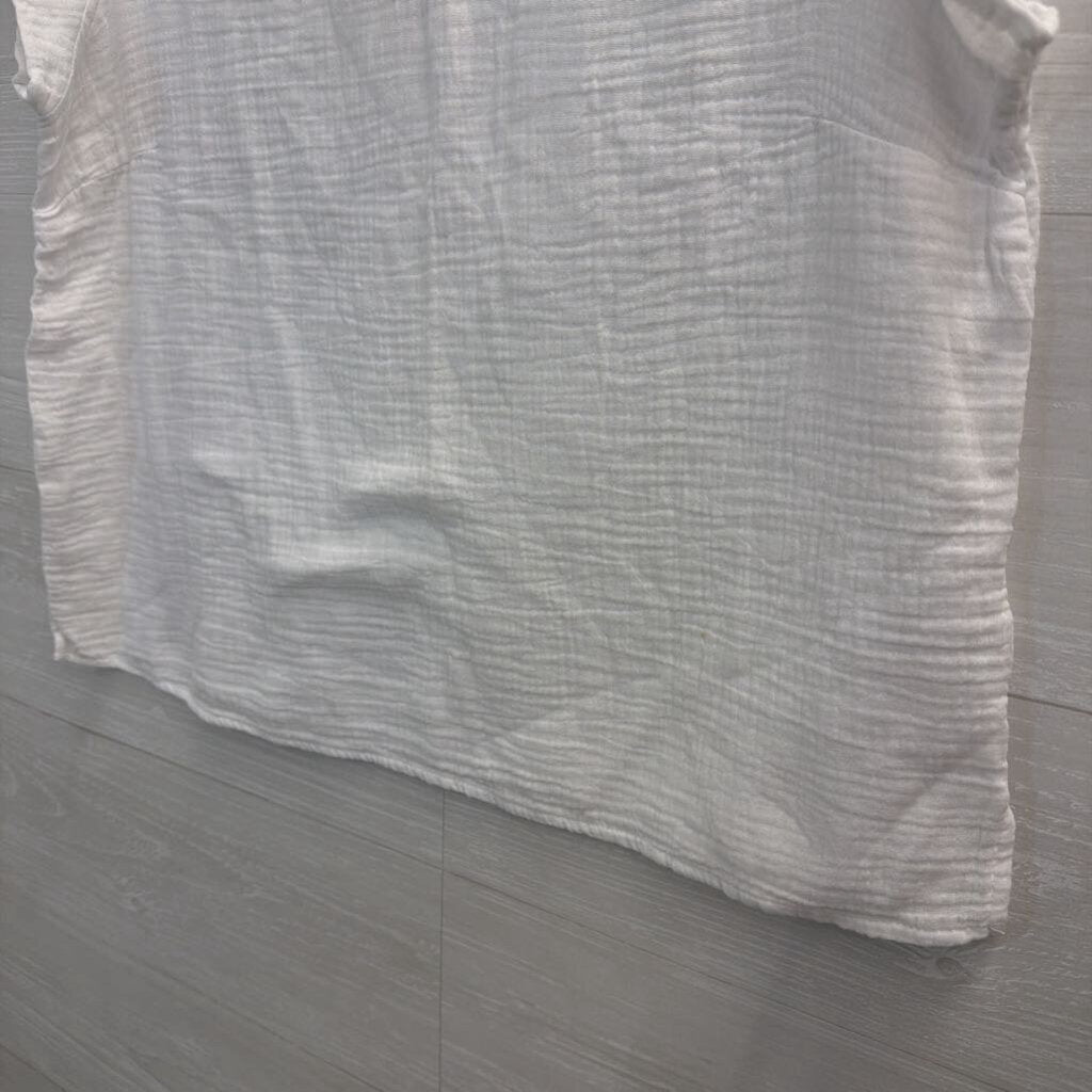 Three Dots White Short Sleeve Gauze Top Medium