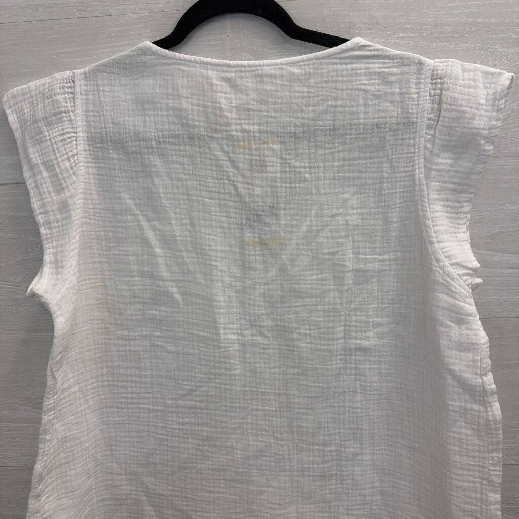 Three Dots White Short Sleeve Gauze Top Medium