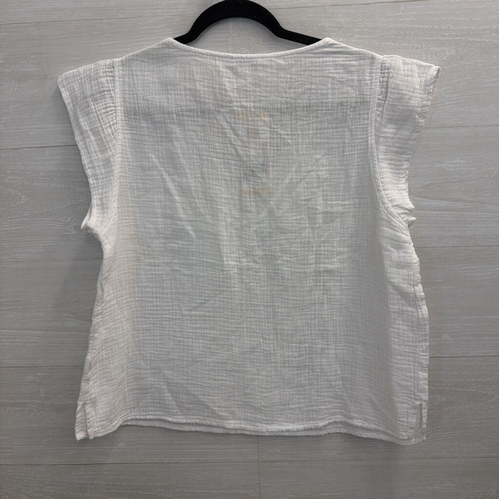Three Dots White Short Sleeve Gauze Top Medium