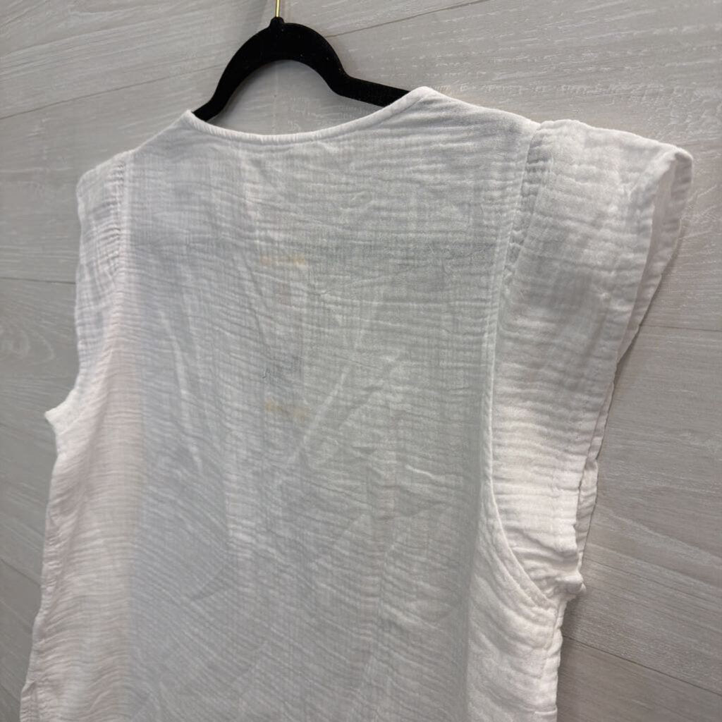 Three Dots White Short Sleeve Gauze Top Medium