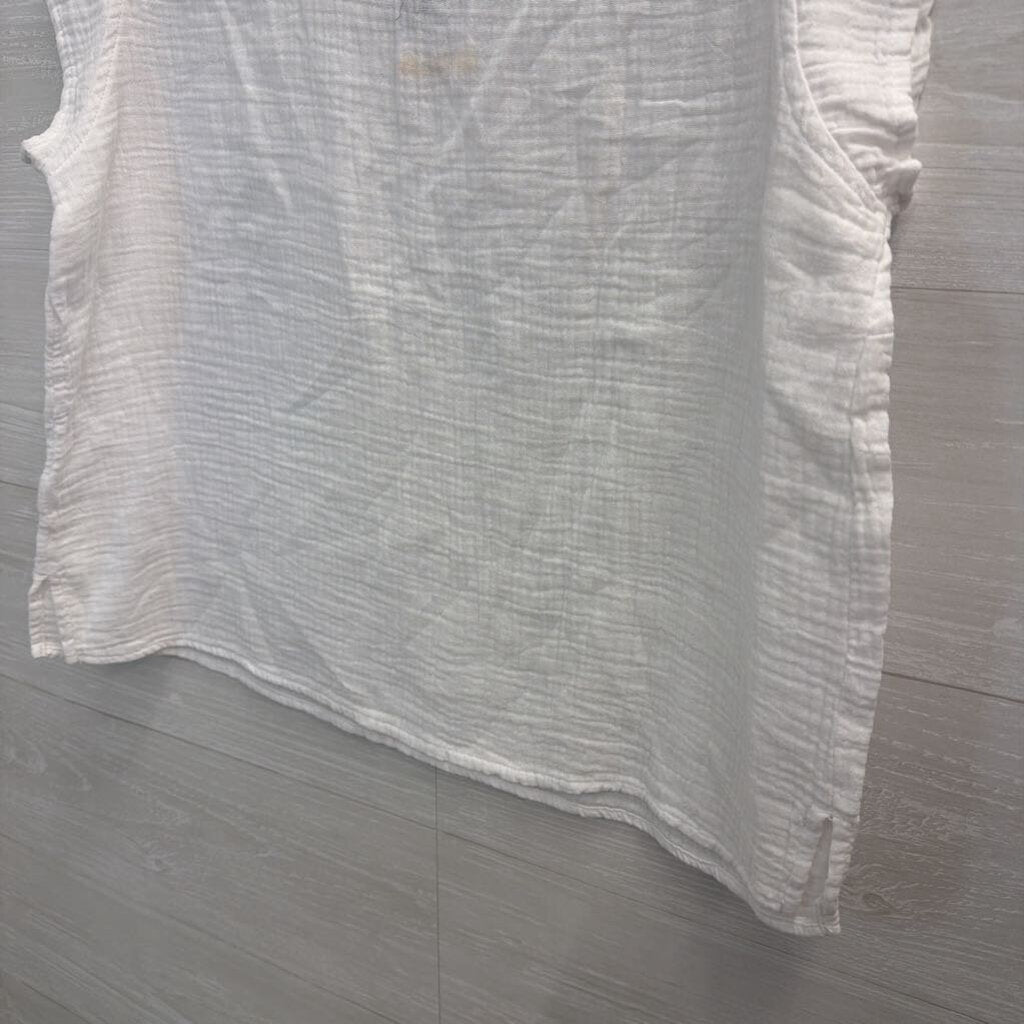 Three Dots White Short Sleeve Gauze Top Medium