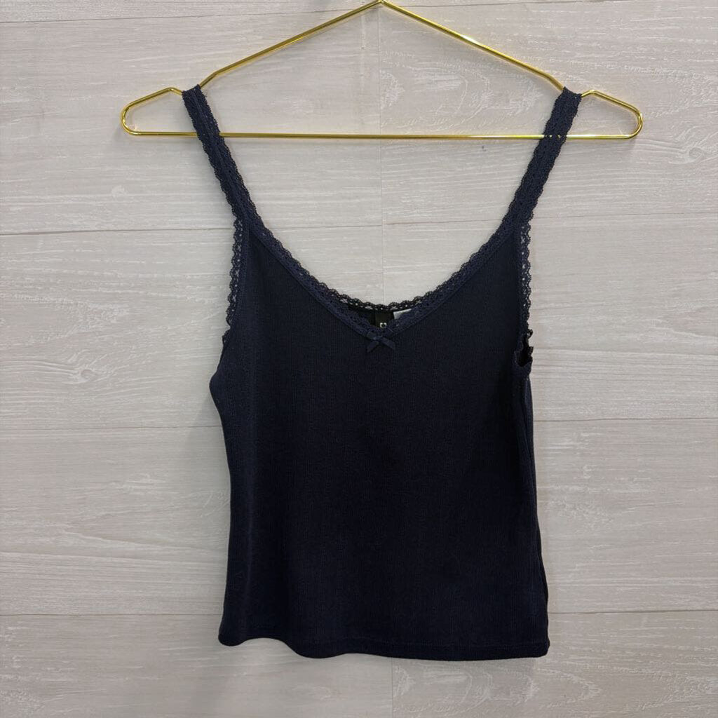 Navy Lace Trim Cropped Cami Small