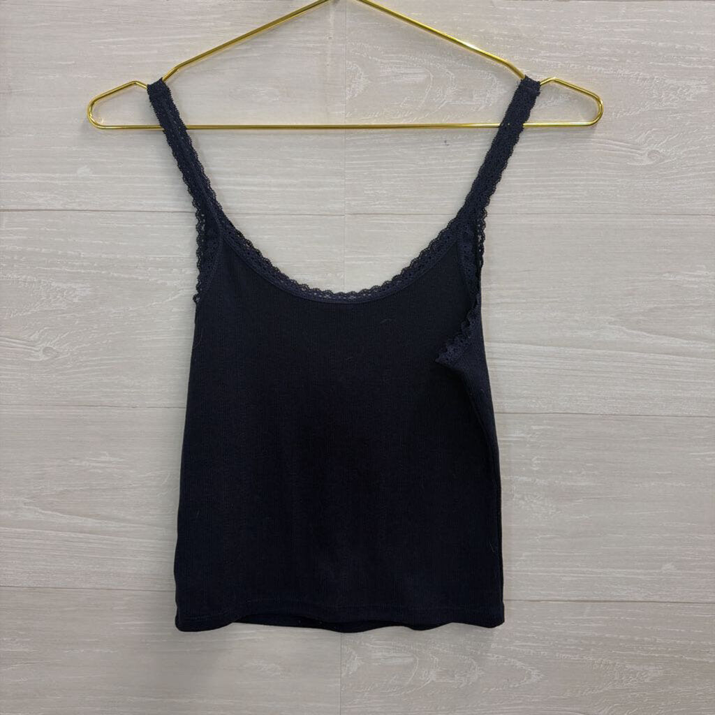 Navy Lace Trim Cropped Cami Small