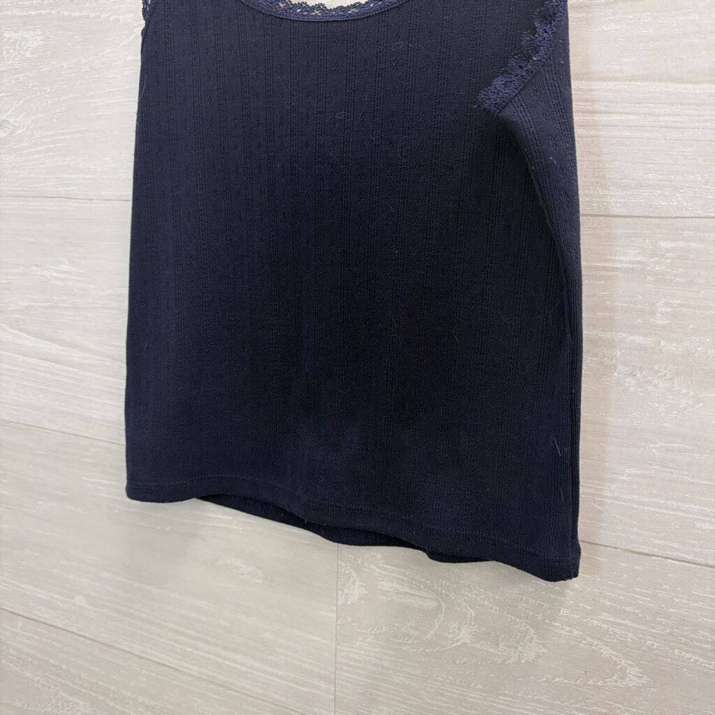Navy Lace Trim Cropped Cami Small