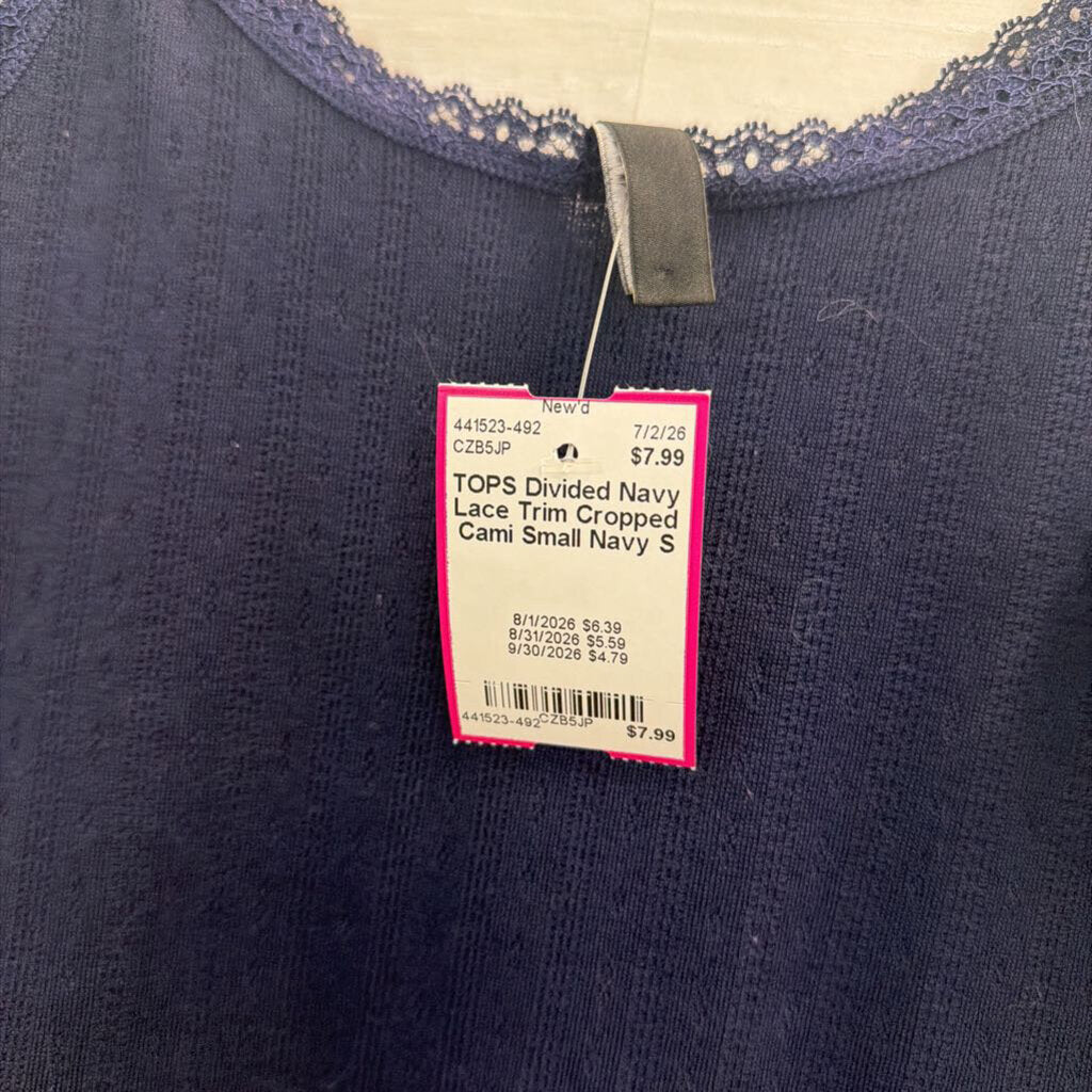 Navy Lace Trim Cropped Cami Small