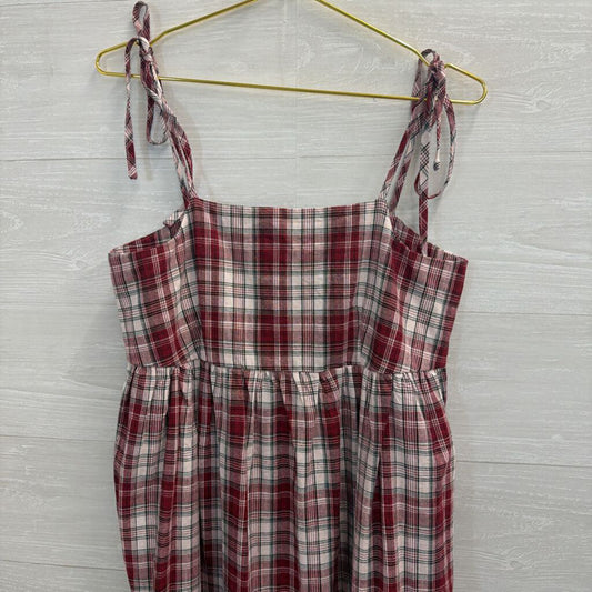 Anthropologie Red/ White Plaid Tie Strap Midi Dress Small