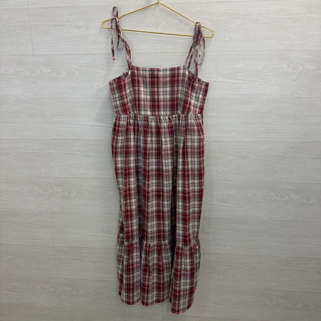 Anthropologie Red/ White Plaid Tie Strap Midi Dress Small