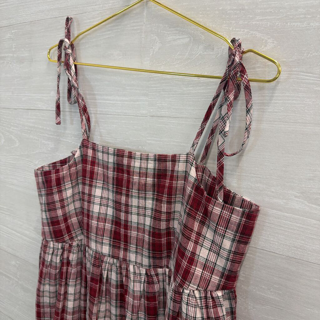Anthropologie Red/ White Plaid Tie Strap Midi Dress Small