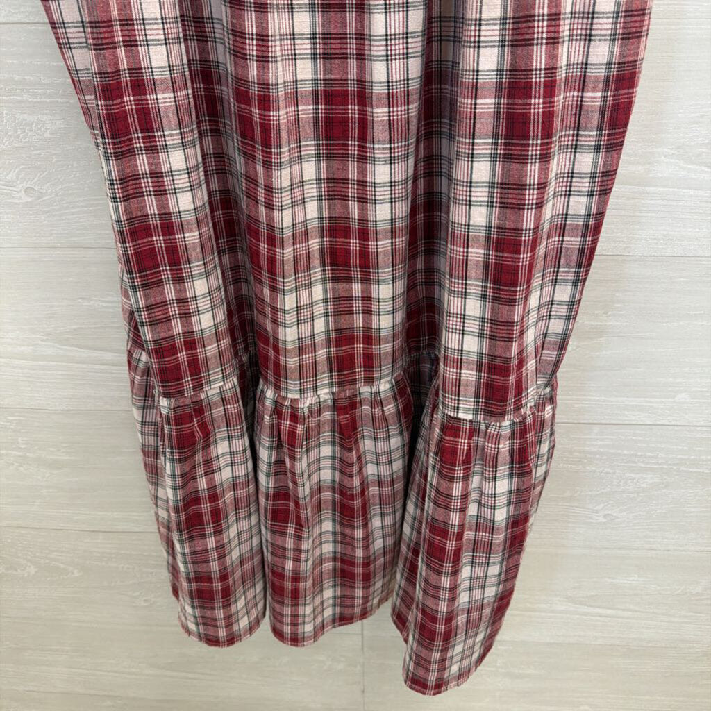 Anthropologie Red/ White Plaid Tie Strap Midi Dress Small
