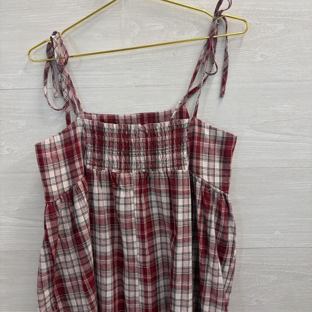 Anthropologie Red/ White Plaid Tie Strap Midi Dress Small