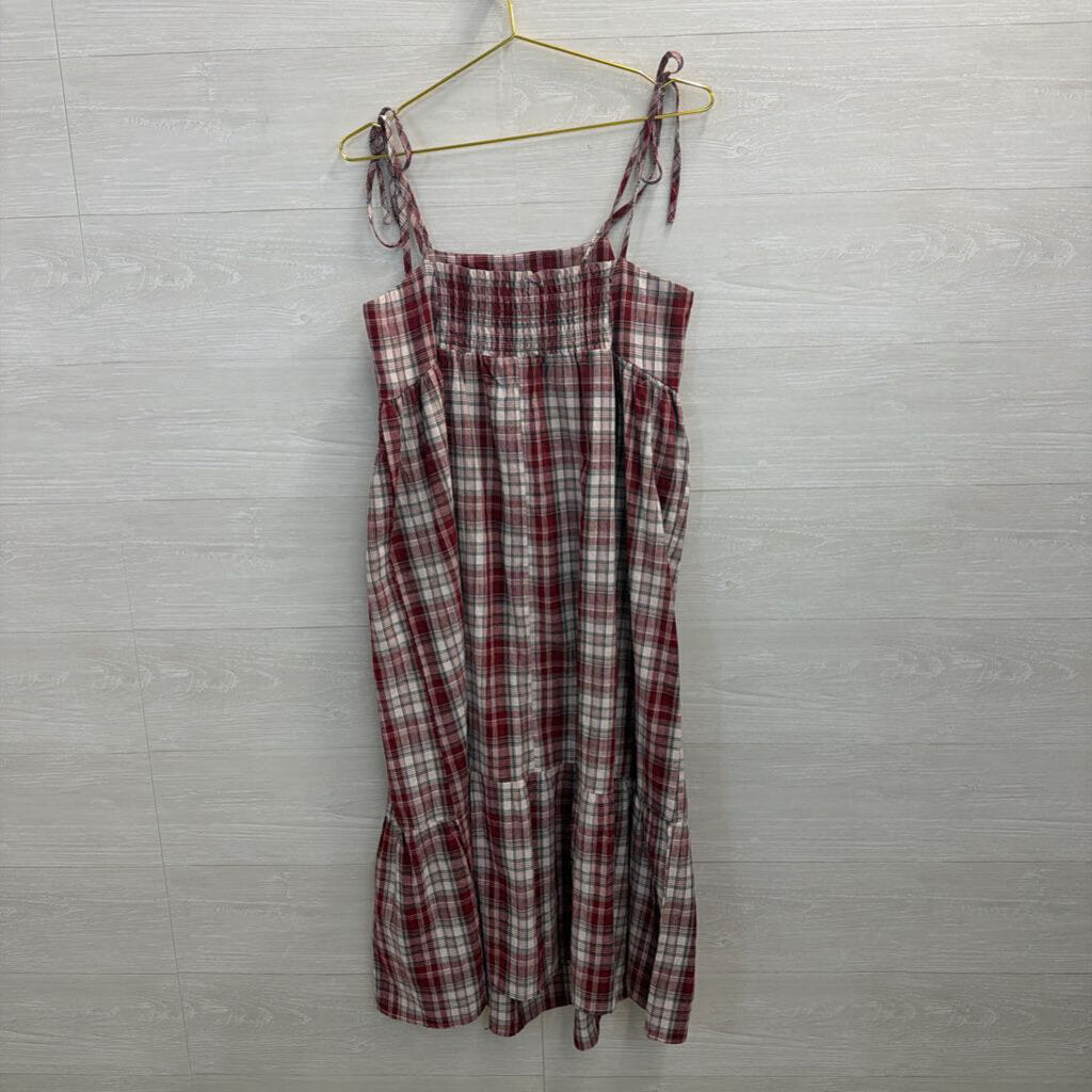 Anthropologie Red/ White Plaid Tie Strap Midi Dress Small