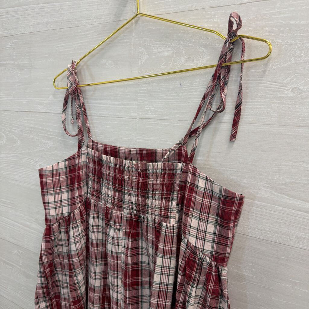 Anthropologie Red/ White Plaid Tie Strap Midi Dress Small