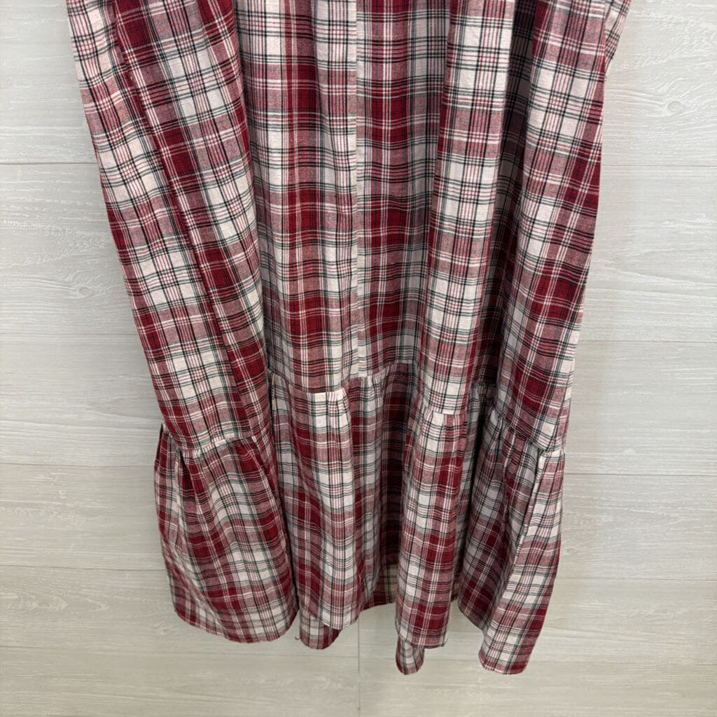 Anthropologie Red/ White Plaid Tie Strap Midi Dress Small