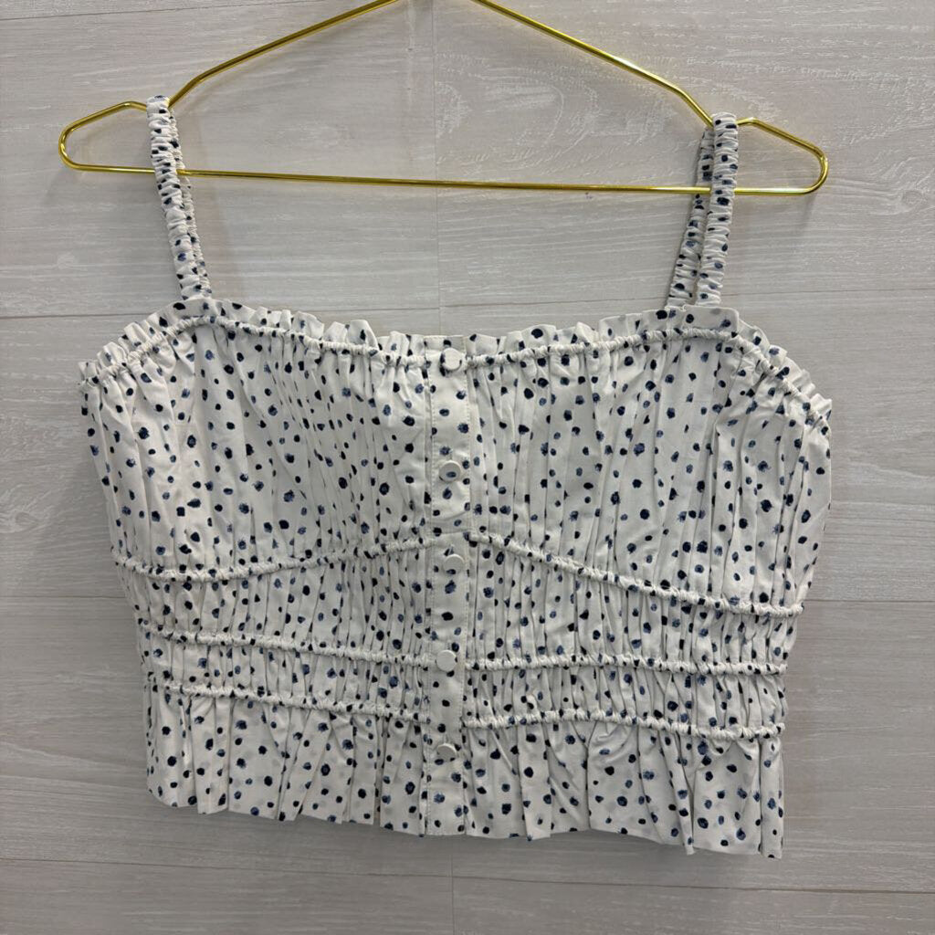 J Crew White/ Blue Dot Print Cropped Button Front Tank Top Small