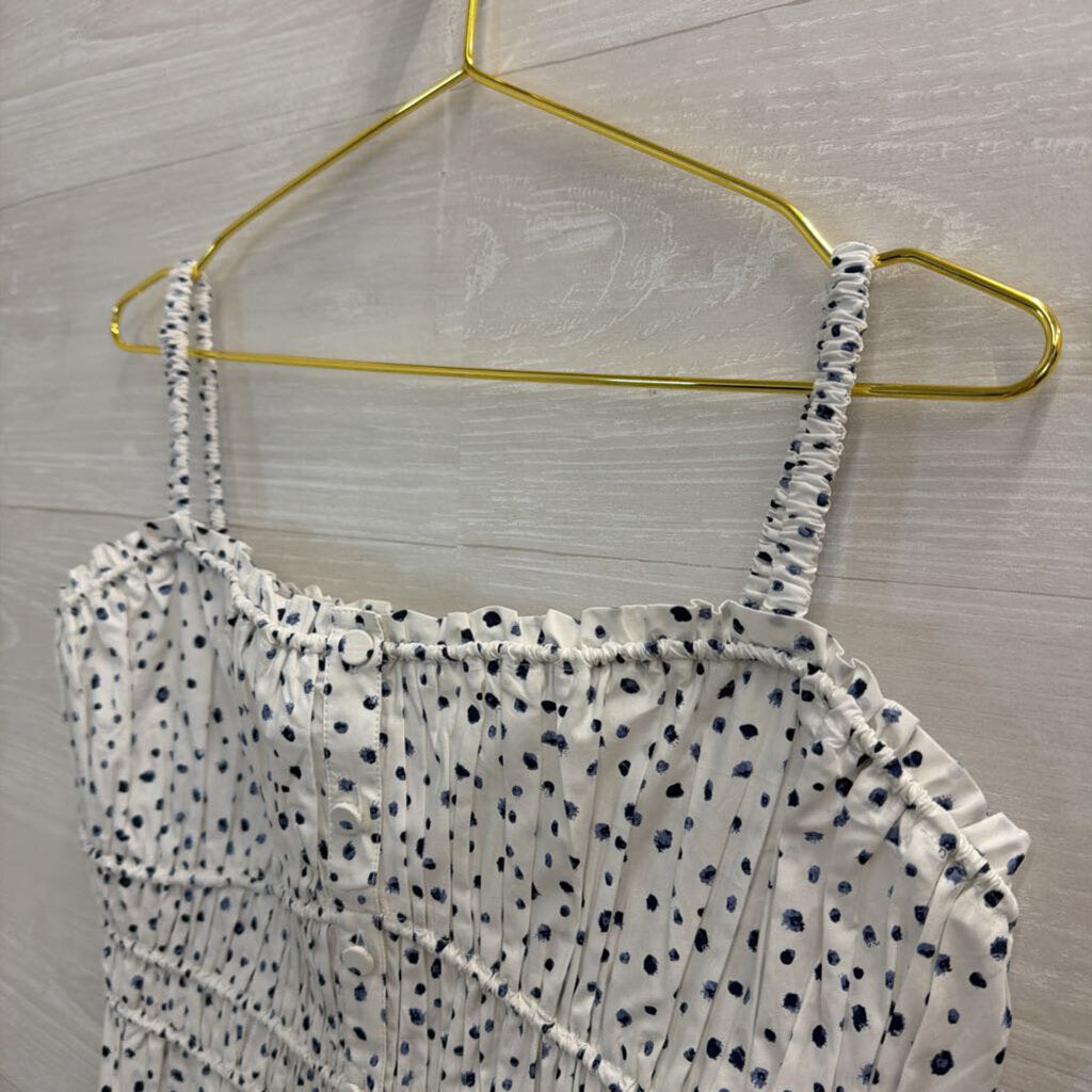 J Crew White/ Blue Dot Print Cropped Button Front Tank Top Small