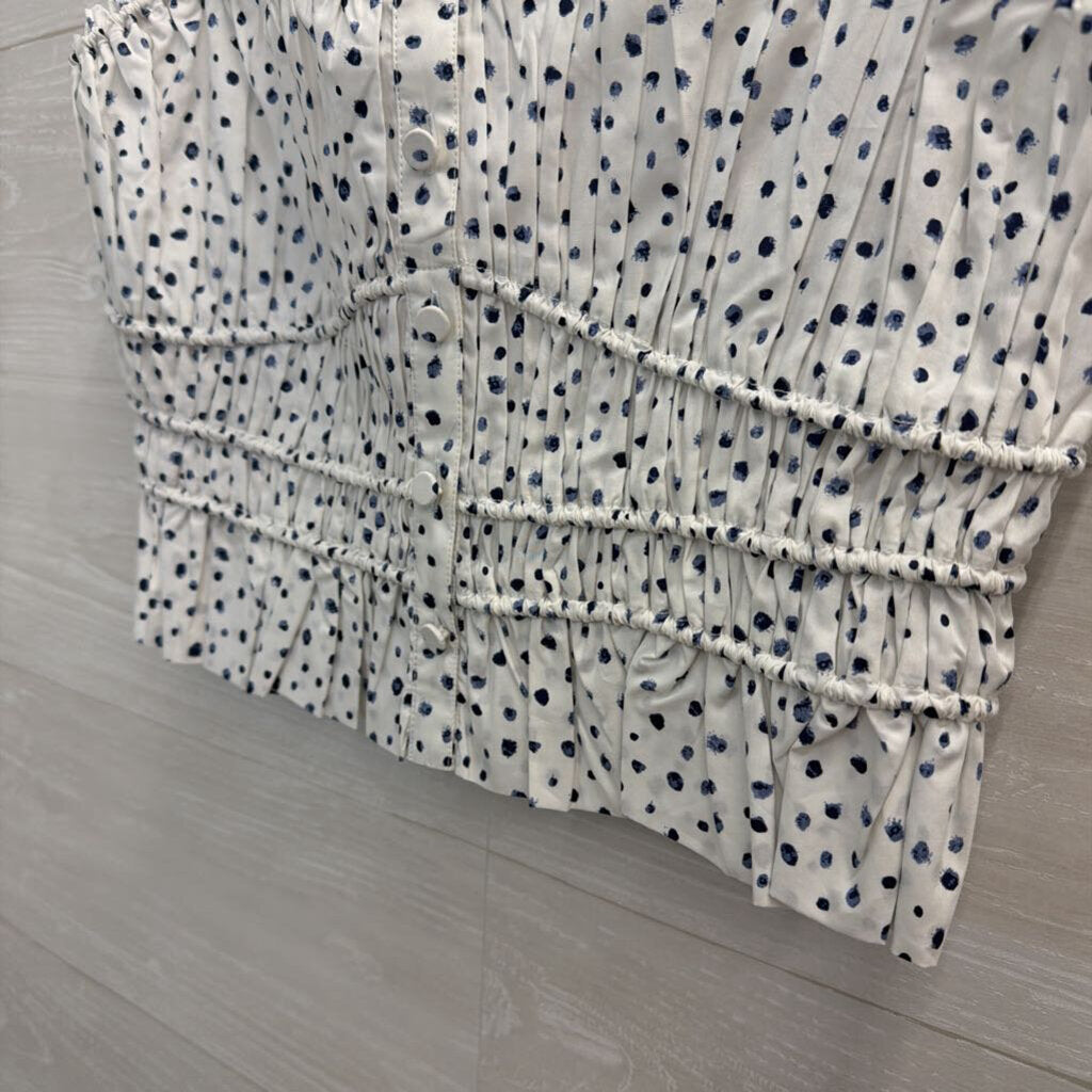J Crew White/ Blue Dot Print Cropped Button Front Tank Top Small