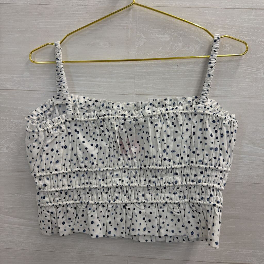 J Crew White/ Blue Dot Print Cropped Button Front Tank Top Small