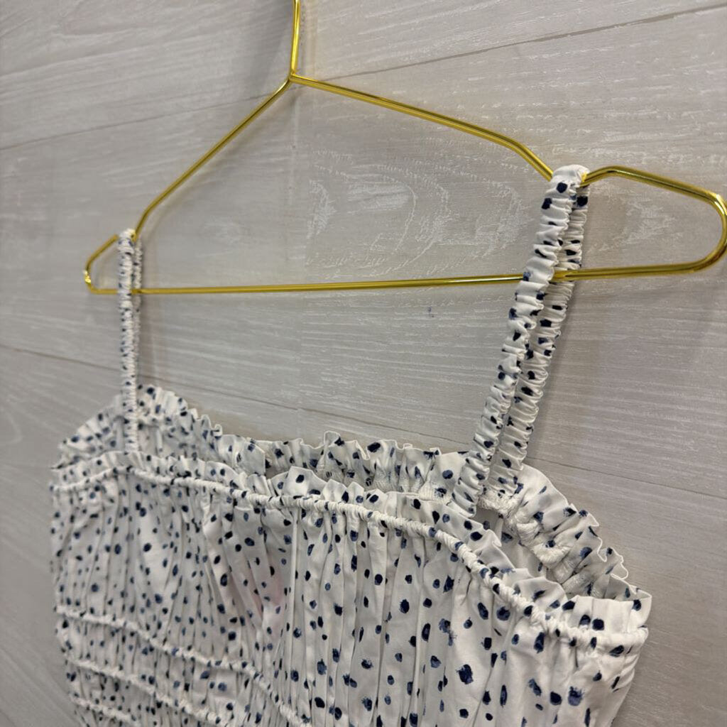 J Crew White/ Blue Dot Print Cropped Button Front Tank Top Small