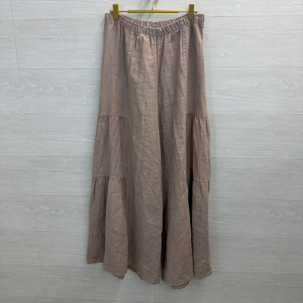 Match Point Beige 100% Linen Wide Leg Pull On Pants Medium