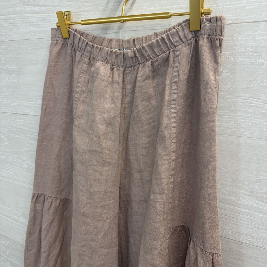 Match Point Beige 100% Linen Wide Leg Pull On Pants Medium