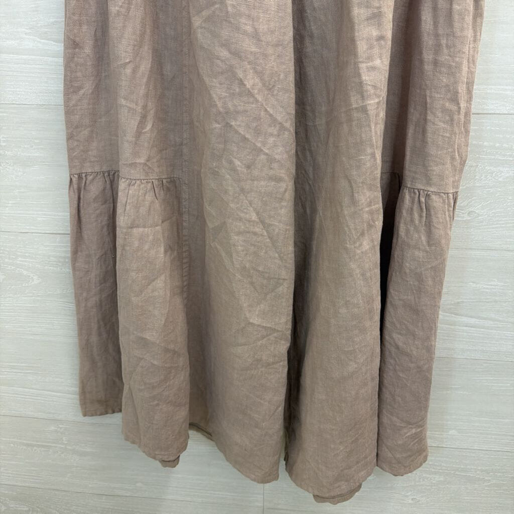 Match Point Beige 100% Linen Wide Leg Pull On Pants Medium