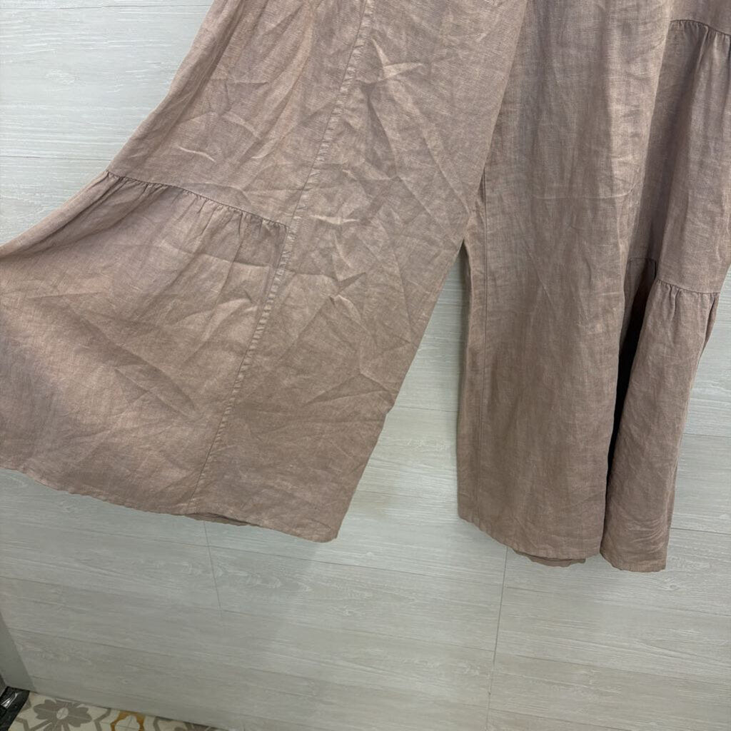 Match Point Beige 100% Linen Wide Leg Pull On Pants Medium