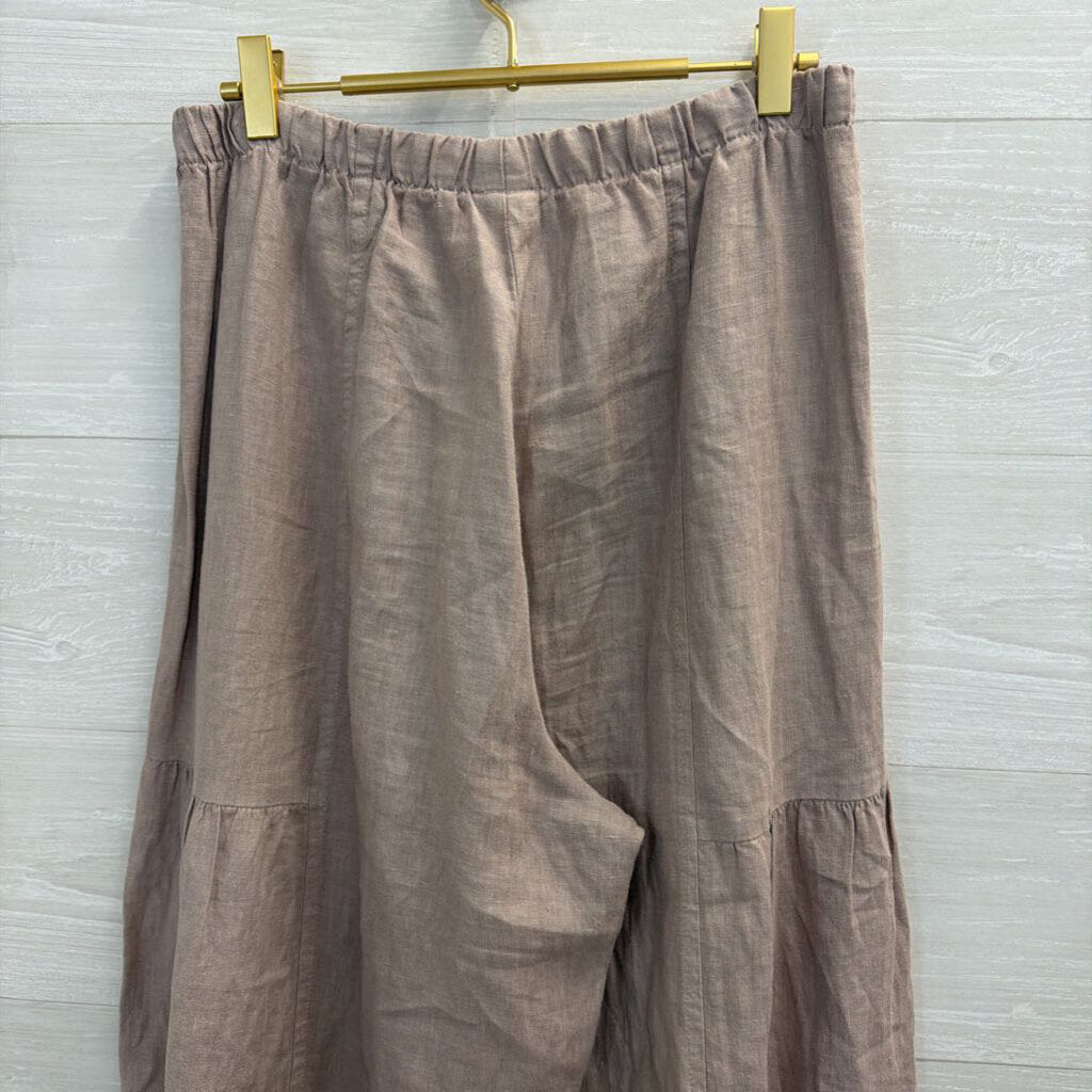 Match Point Beige 100% Linen Wide Leg Pull On Pants Medium