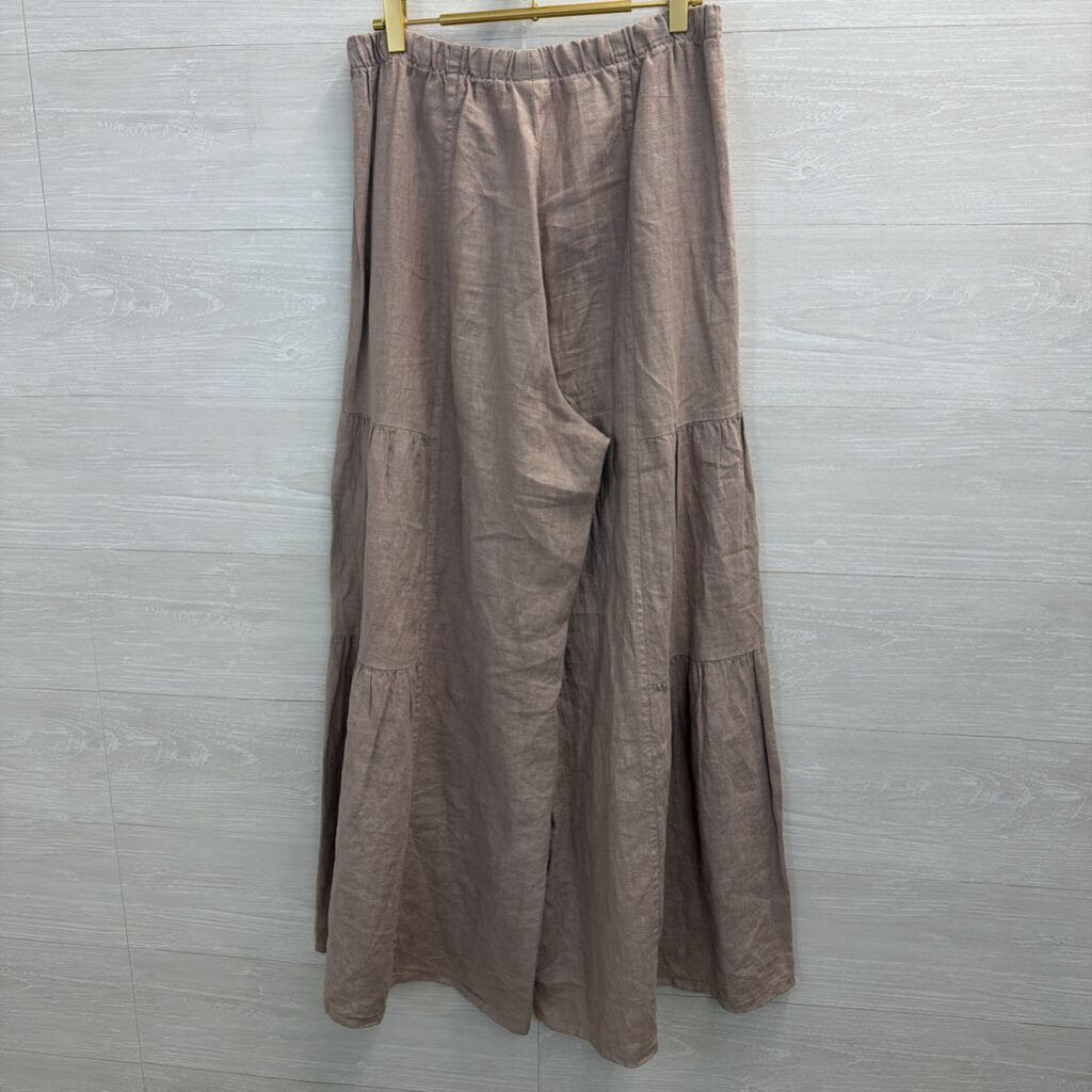 Match Point Beige 100% Linen Wide Leg Pull On Pants Medium