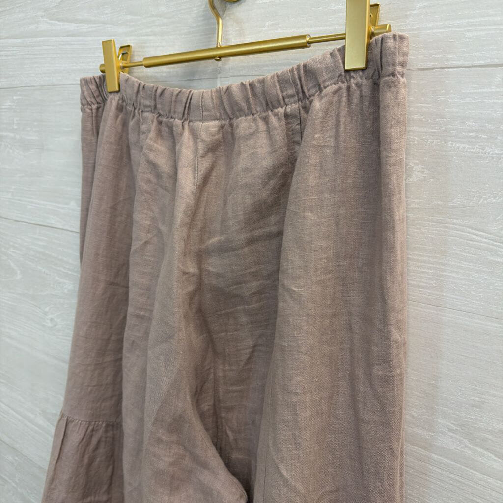 Match Point Beige 100% Linen Wide Leg Pull On Pants Medium