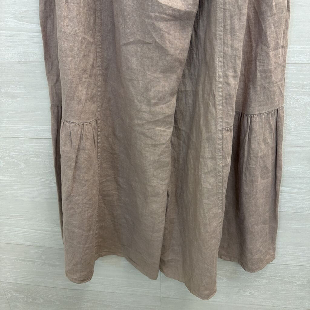 Match Point Beige 100% Linen Wide Leg Pull On Pants Medium