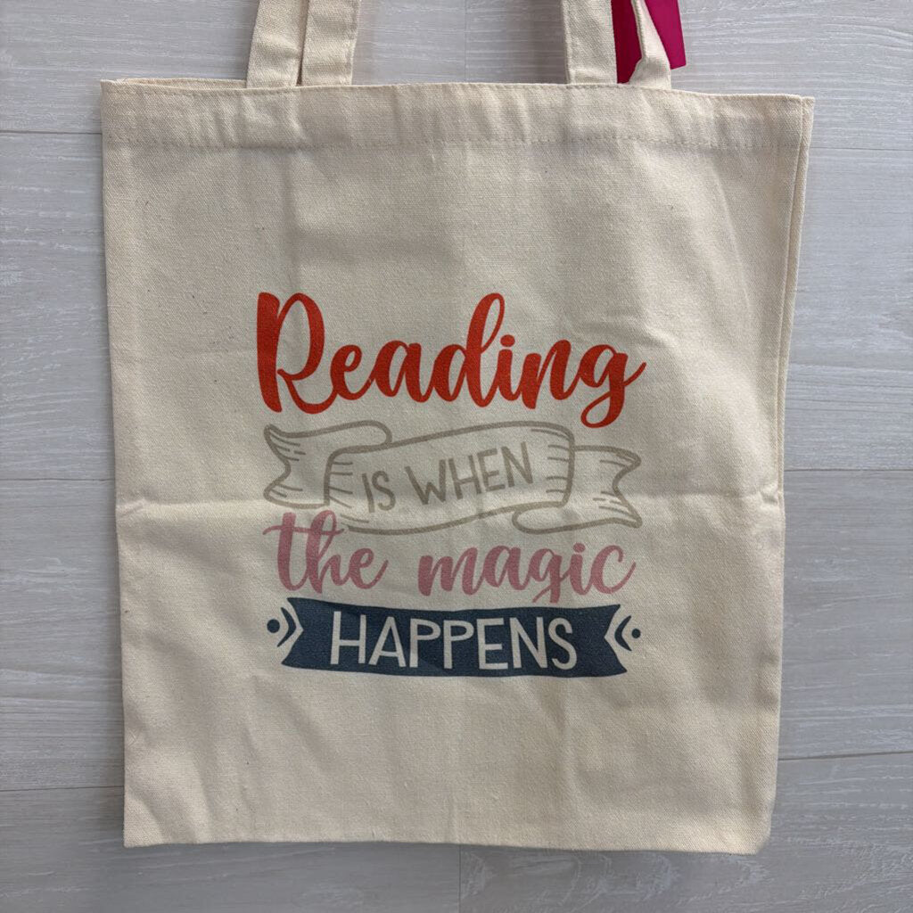 Beige/ Multi 'Reading Is When The Magic Happens' Canvas Tote Bag