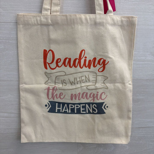 Beige/ Multi 'Reading Is When The Magic Happens' Canvas Tote Bag