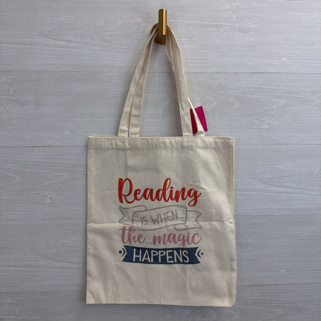 Beige/ Multi 'Reading Is When The Magic Happens' Canvas Tote Bag
