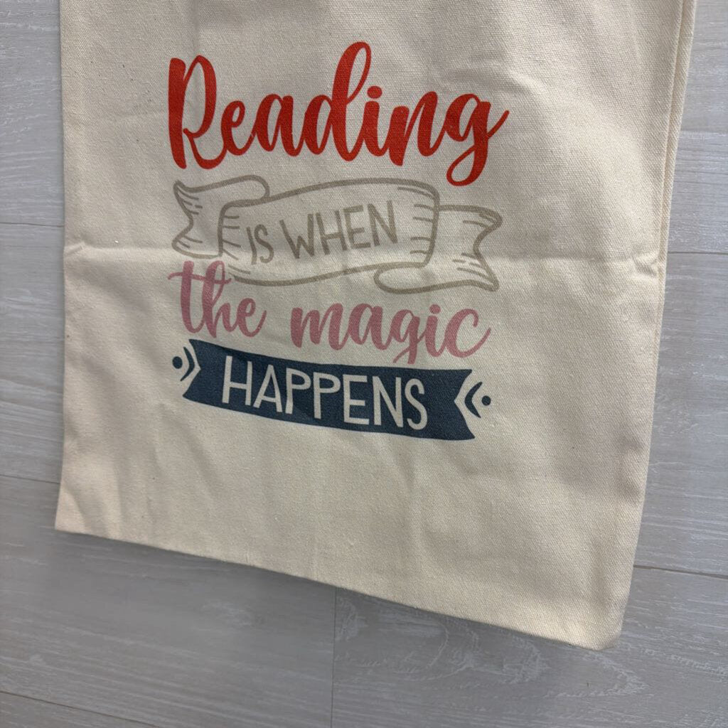 Beige/ Multi 'Reading Is When The Magic Happens' Canvas Tote Bag