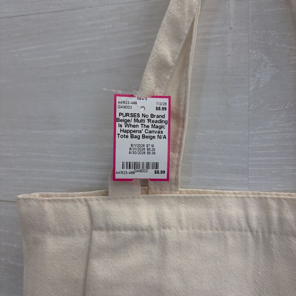 Beige/ Multi 'Reading Is When The Magic Happens' Canvas Tote Bag