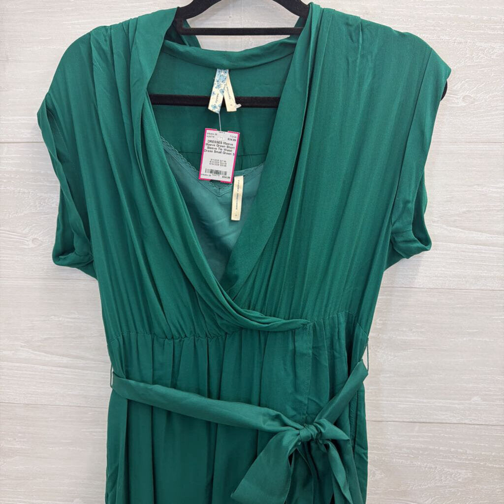Maeve Green Short Sleeve Tie Waist Dress Small