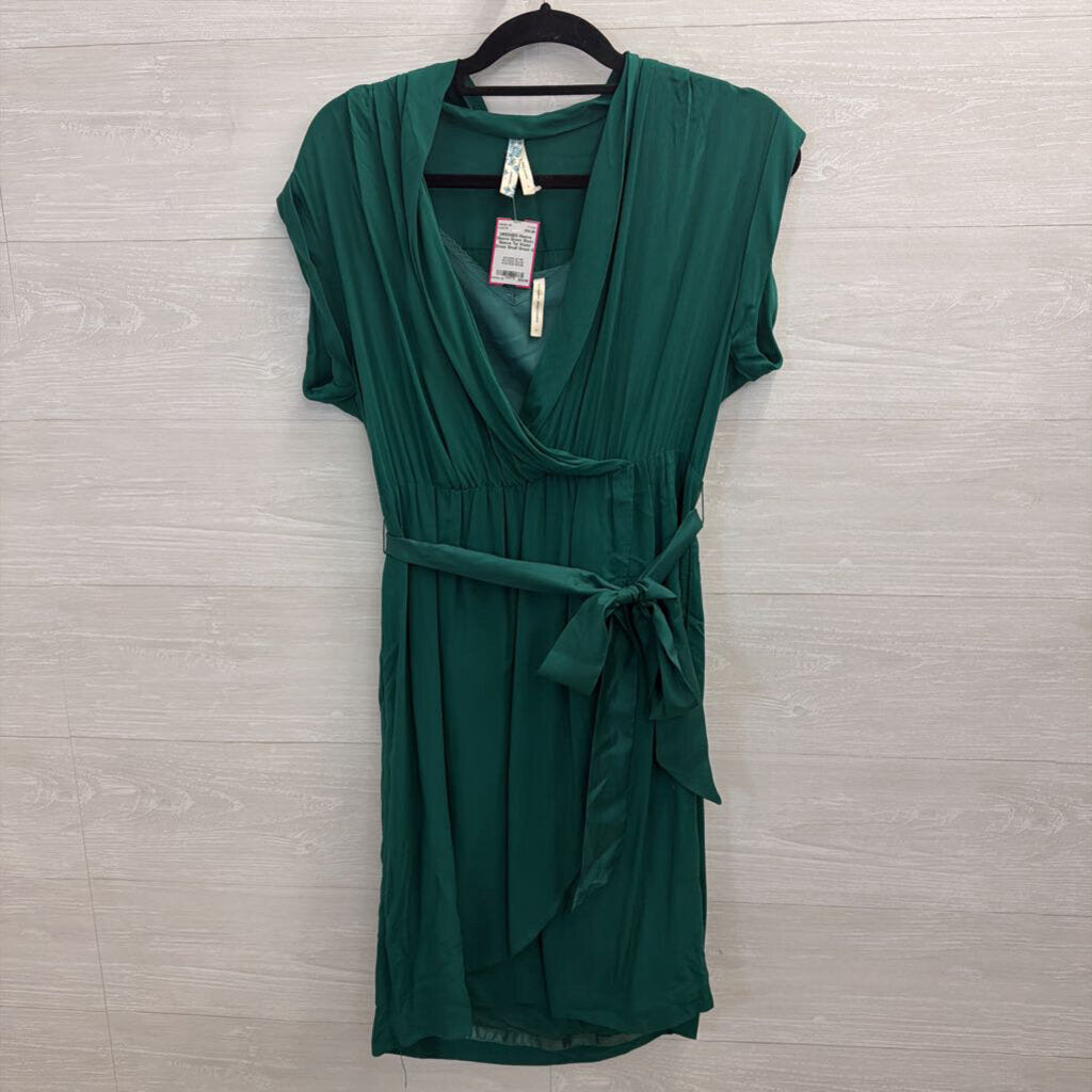 Maeve Green Short Sleeve Tie Waist Dress Small