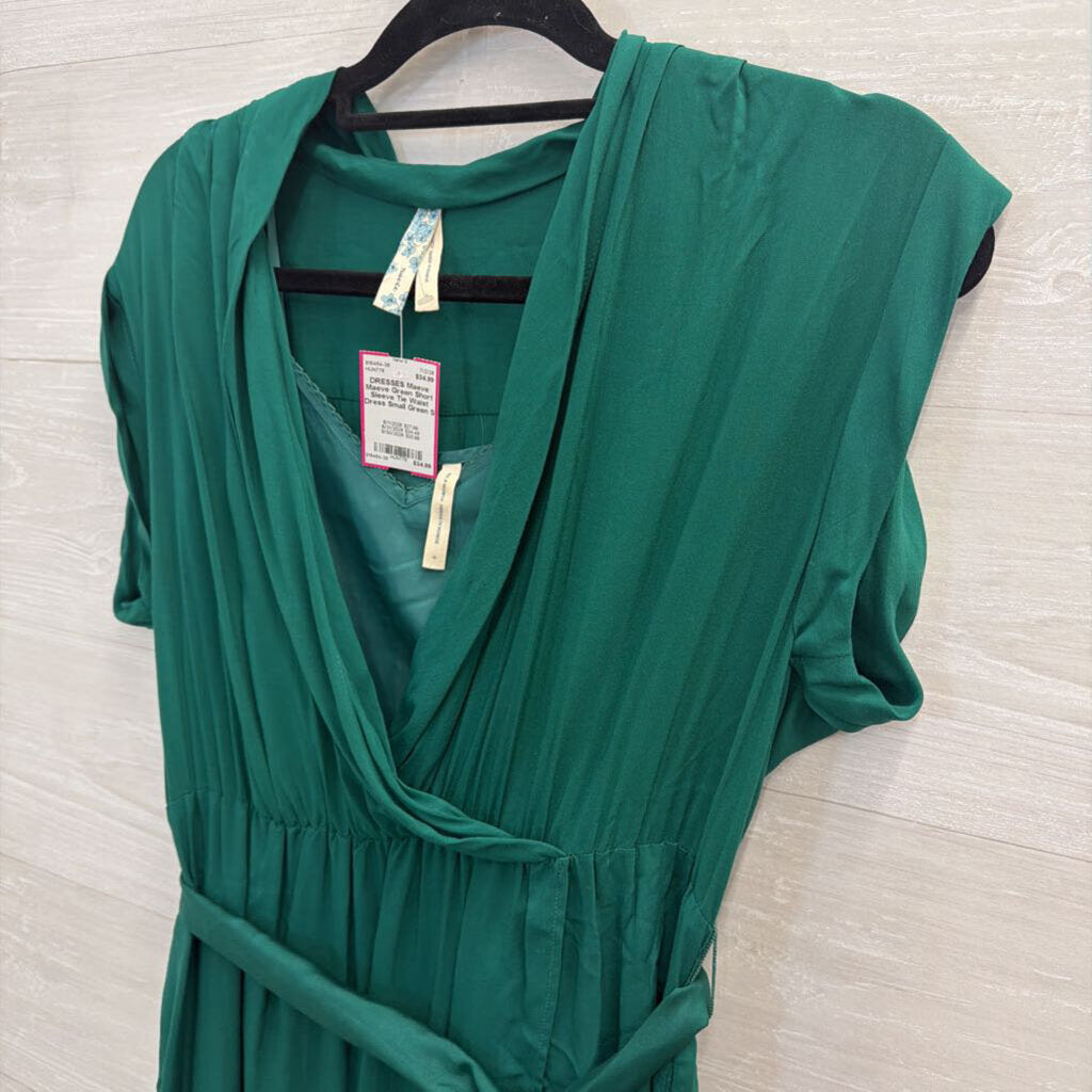 Maeve Green Short Sleeve Tie Waist Dress Small