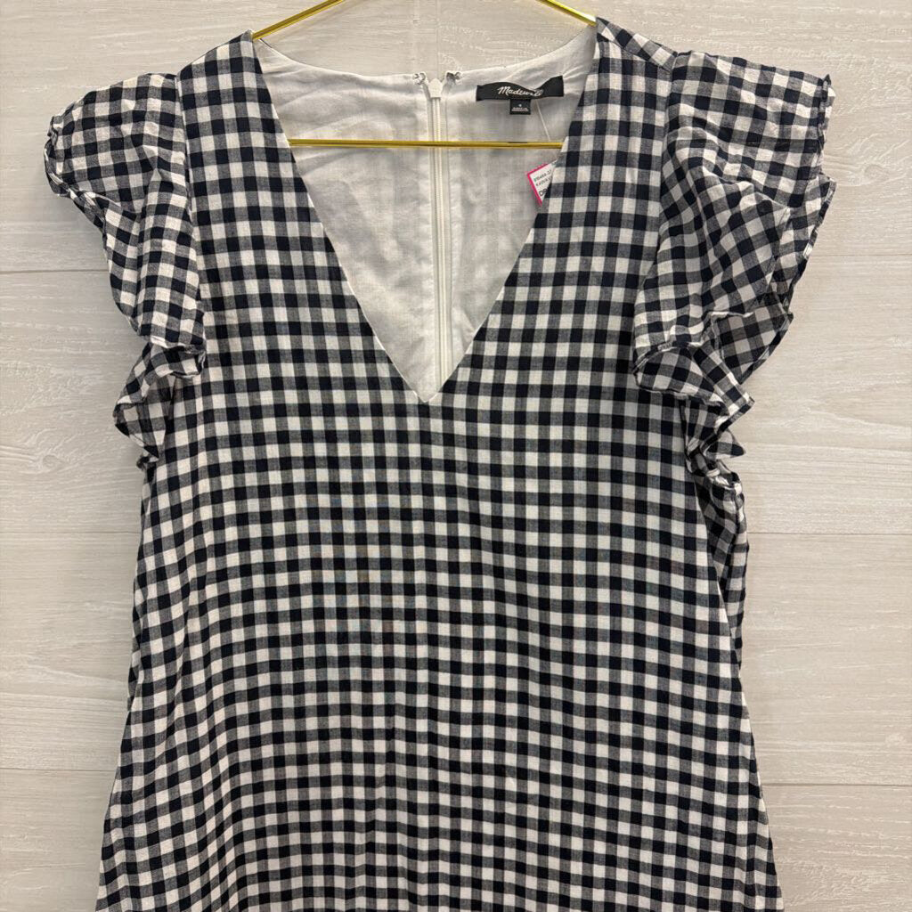 Madewell Navy/ White Gingham Short Ruffle Sleeve Dress 4